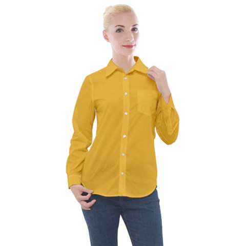 True Mustard Yellow Color Women s Long Sleeve Pocket Shirt by SpinnyChairDesigns