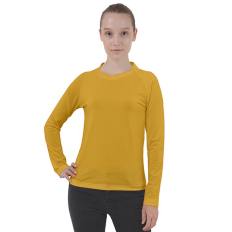 True Mustard Yellow Color Women s Pique Long Sleeve Tee by SpinnyChairDesigns