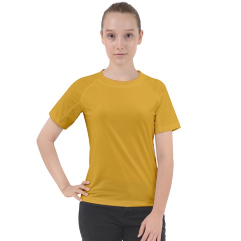 True Mustard Yellow Color Women s Sport Raglan Tee by SpinnyChairDesigns