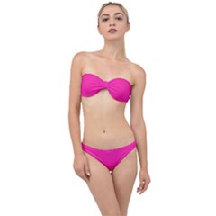 Neon Pink Color Classic Bandeau Bikini Set by SpinnyChairDesigns