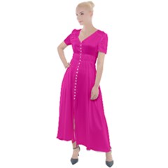 Neon Pink Color Button Up Short Sleeve Maxi Dress by SpinnyChairDesigns