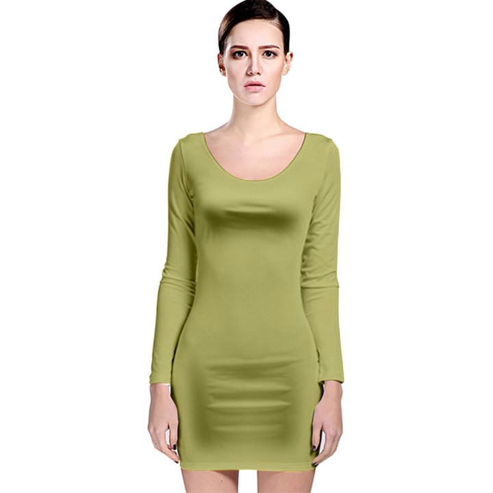 Olive Green Color Long Sleeve Bodycon Dress