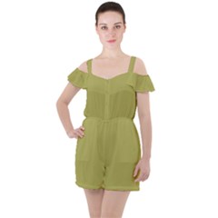 Olive Green Color Ruffle Cut Out Chiffon Playsuit by SpinnyChairDesigns