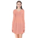 True Peach Color Long Sleeve V-neck Flare Dress View1