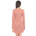 True Peach Color Long Sleeve V-neck Flare Dress View2