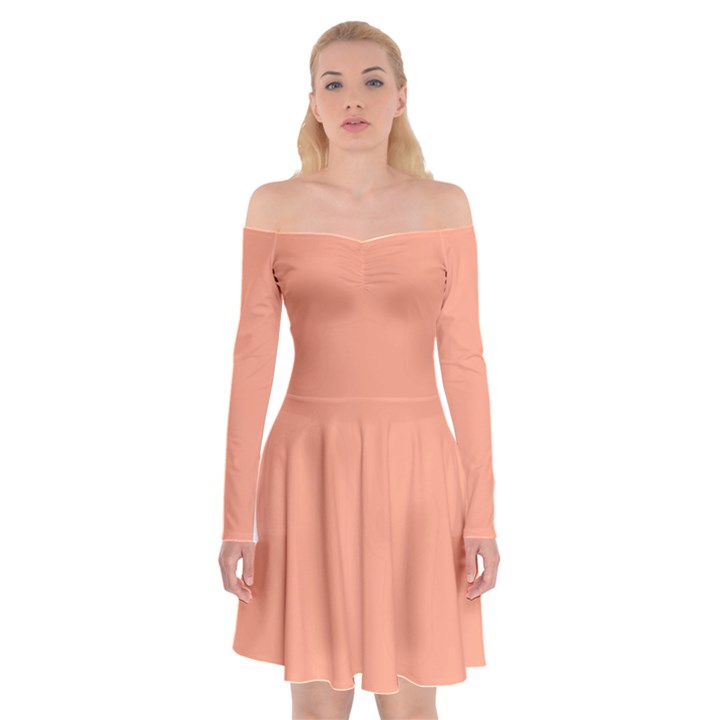 True Peach Color Off Shoulder Skater Dress