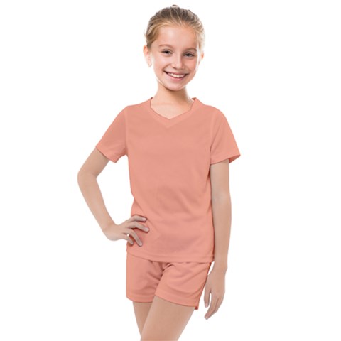 True Peach Color Kids  Mesh Tee And Shorts Set by SpinnyChairDesigns