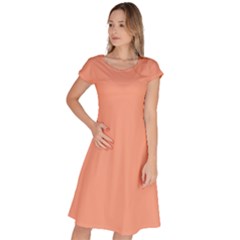 True Peach Color Classic Short Sleeve Dress by SpinnyChairDesigns