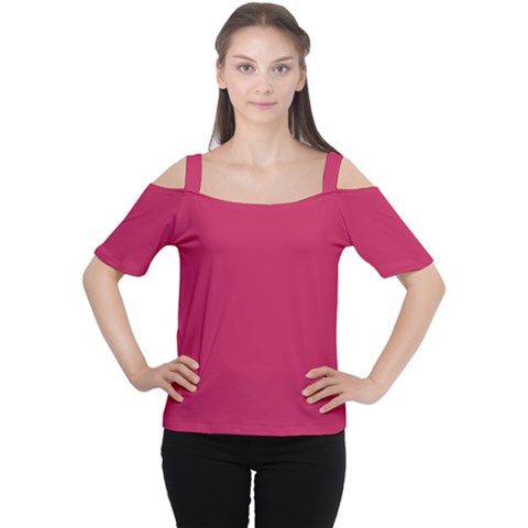 Rose Red Color Cutout Shoulder Tee by SpinnyChairDesigns