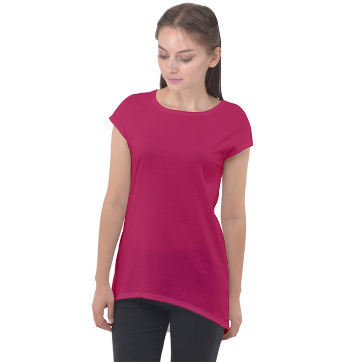 Rose Red Color Cap Sleeve High Low Top