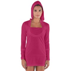 Rose Red Color Long Sleeve Hooded T-shirt by SpinnyChairDesigns