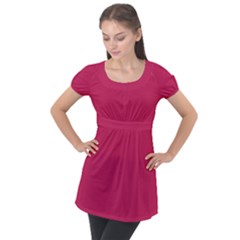 Rose Red Color Puff Sleeve Tunic Top by SpinnyChairDesigns