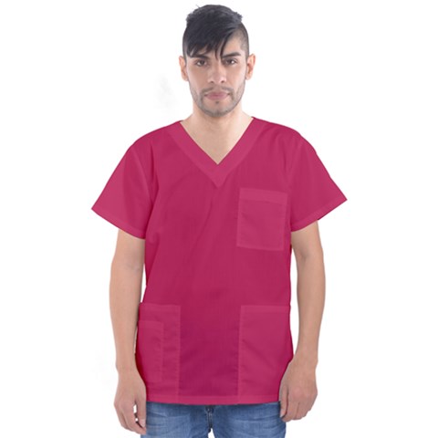 Rose Red Color Men s V-neck Scrub Top by SpinnyChairDesigns