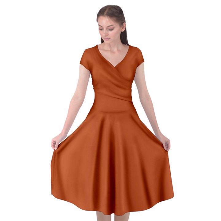 True Rust Color Cap Sleeve Wrap Front Dress