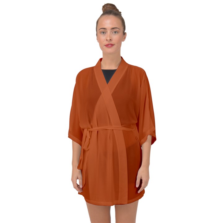 True Rust Color Half Sleeve Chiffon Kimono