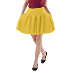 True Saffron Yellow Color A-line Pocket Skirt by SpinnyChairDesigns