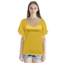 True Saffron Yellow Color V-Neck Flutter Sleeve Top View1