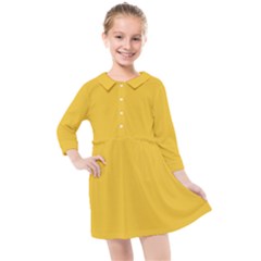 True Saffron Yellow Color Kids  Quarter Sleeve Shirt Dress by SpinnyChairDesigns