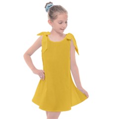 True Saffron Yellow Color Kids  Tie Up Tunic Dress by SpinnyChairDesigns