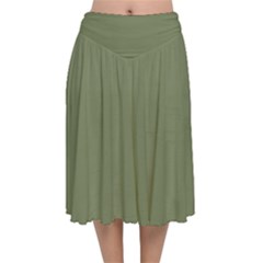 Sage Green Color Velvet Flared Midi Skirt by SpinnyChairDesigns