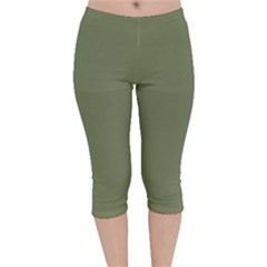 Sage Green Color Velvet Capri Leggings  by SpinnyChairDesigns