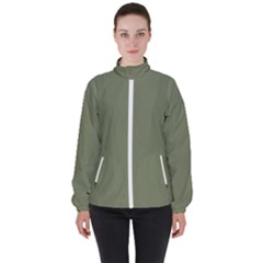 Sage Green Color Women s High Neck Windbreaker by SpinnyChairDesigns