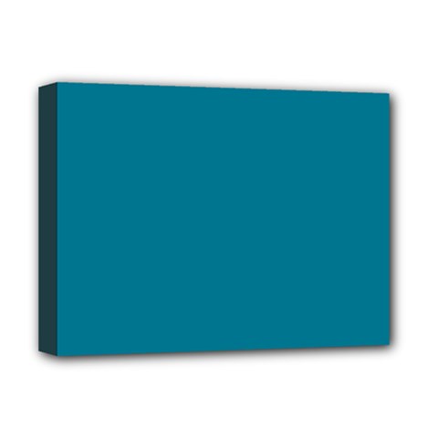 True Teal Blue Color Deluxe Canvas 16  X 12  (stretched)  by SpinnyChairDesigns