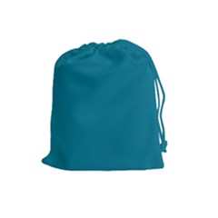 True Teal Blue Color Drawstring Pouch (large) by SpinnyChairDesigns