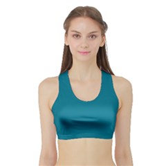 True Teal Blue Color Sports Bra With Border by SpinnyChairDesigns