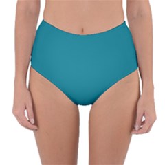 True Teal Blue Color Reversible High-waist Bikini Bottoms by SpinnyChairDesigns