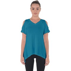 True Teal Blue Color Cut Out Side Drop Tee by SpinnyChairDesigns