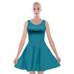 True Teal Blue Color Velvet Skater Dress by SpinnyChairDesigns