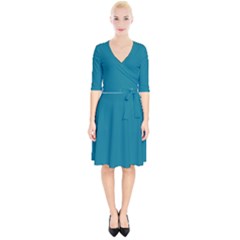 True Teal Blue Color Wrap Up Cocktail Dress by SpinnyChairDesigns