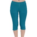 True Teal Blue Color Velvet Capri Leggings  View1