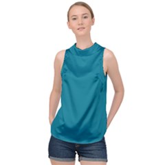 True Teal Blue Color High Neck Satin Top by SpinnyChairDesigns