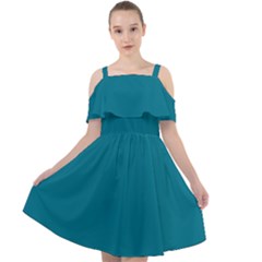 True Teal Blue Color Cut Out Shoulders Chiffon Dress by SpinnyChairDesigns