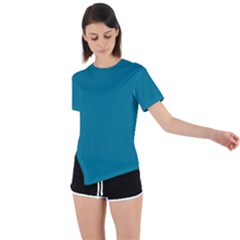 True Teal Blue Color Asymmetrical Short Sleeve Sports Tee by SpinnyChairDesigns