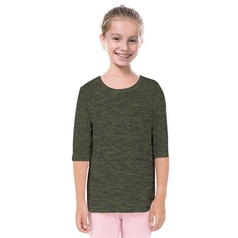 Army Green Color Textured Kids  Quarter Sleeve Raglan Tee by SpinnyChairDesigns