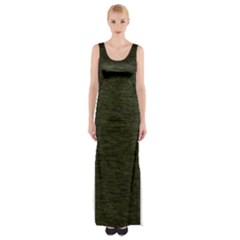 Army Green Color Textured Thigh Split Maxi Dress by SpinnyChairDesigns