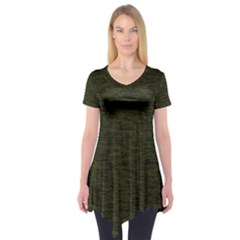 Army Green Color Textured Short Sleeve Tunic  by SpinnyChairDesigns