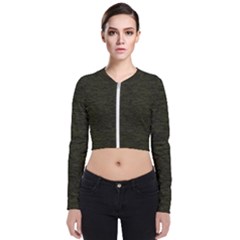 Army Green Color Textured Long Sleeve Zip Up Bomber Jacket