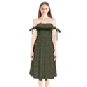 Army Green Color Textured Shoulder Tie Bardot Midi Dress View1