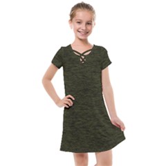 Army Green Color Textured Kids  Cross Web Dress