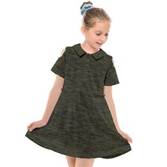 Army Green Color Textured Kids  Short Sleeve Shirt Dress by SpinnyChairDesigns