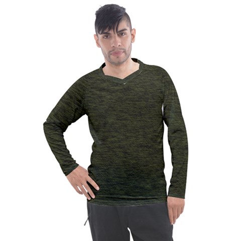 Army Green Color Textured Men s Pique Long Sleeve Tee by SpinnyChairDesigns