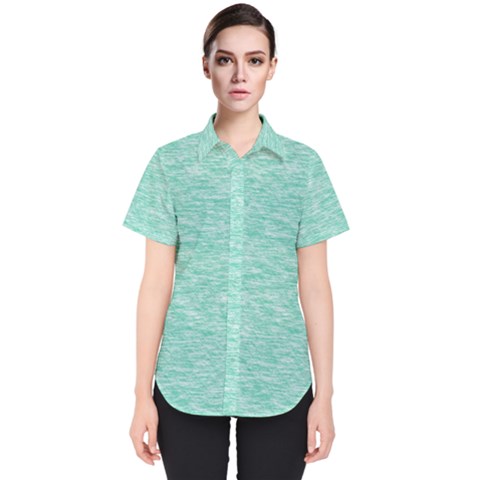 Biscay Green Texture  Women s Short Sleeve Shirt by SpinnyChairDesigns