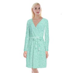 Biscay Green Texture  Long Sleeve Velvet Front Wrap Dress by SpinnyChairDesigns