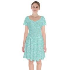 Biscay Green Texture  Short Sleeve Bardot Dress by SpinnyChairDesigns