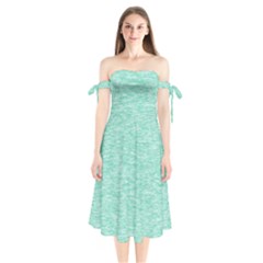 Biscay Green Texture  Shoulder Tie Bardot Midi Dress by SpinnyChairDesigns