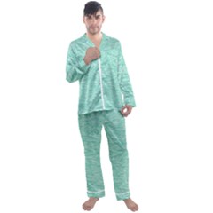 Biscay Green Texture  Men s Long Sleeve Satin Pyjamas Set by SpinnyChairDesigns